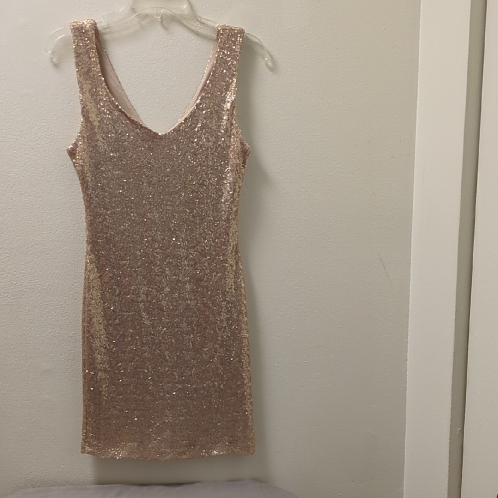 Crystal Doll Gold Sequin V-Neck Mini Dress